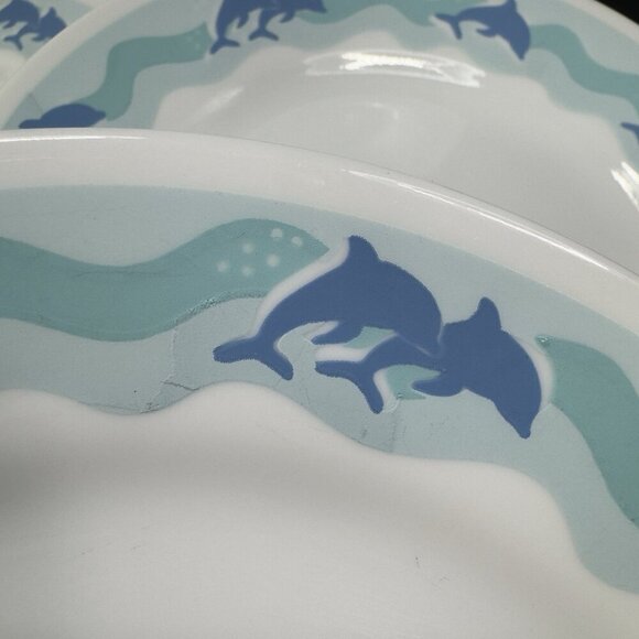 Corelle Dinnerware Blue Dolphins Ocean Dance Plate Dish 8in Wide Plates Set 3 - Picture 7 of 14